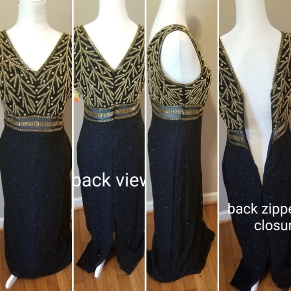 LANDMARK Gold/Black Beaded Silk Dress - Picture 2 of 6